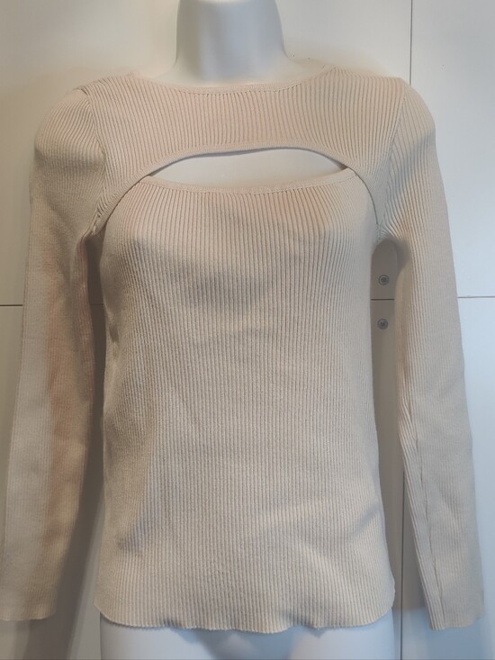 mittoshop Sweaters - Mittoshop Cream Ribbed Cutout Long Sleeve Sweater Top Size M NWOT